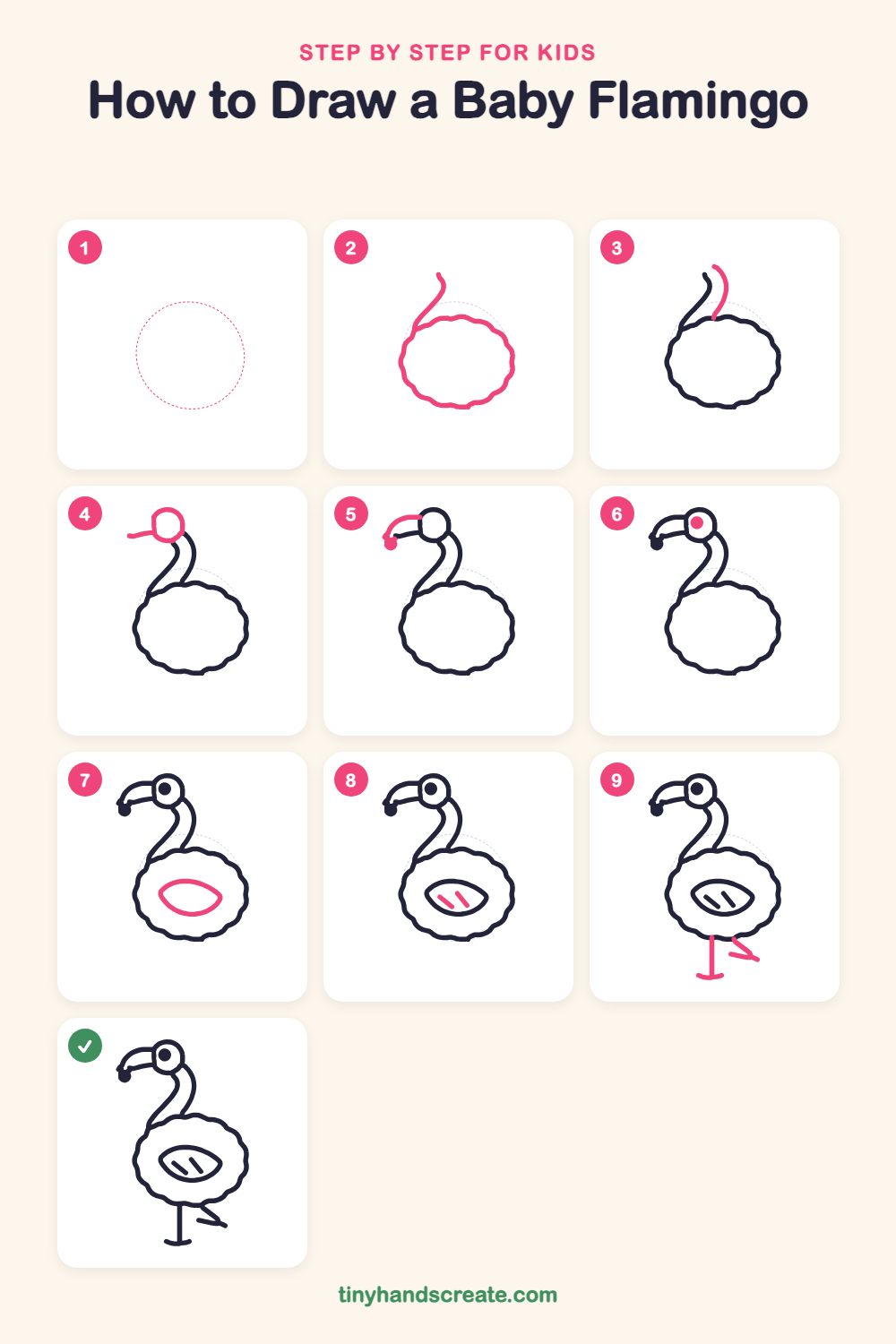 How to draw a baby flamingo step by step for kids