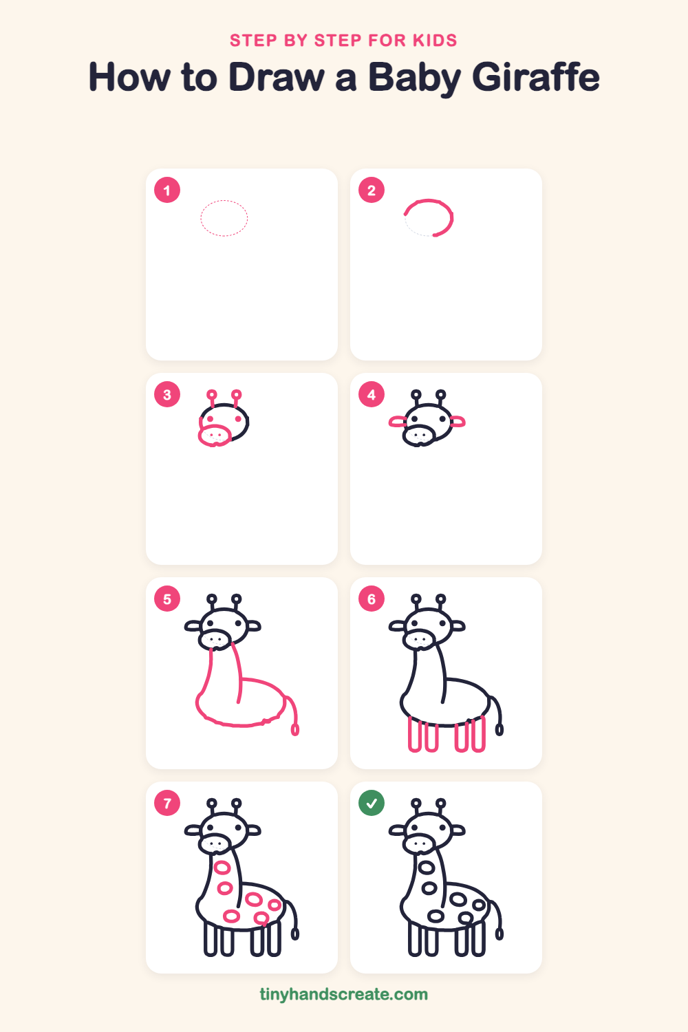 How to draw a baby giraffe step by step for kids