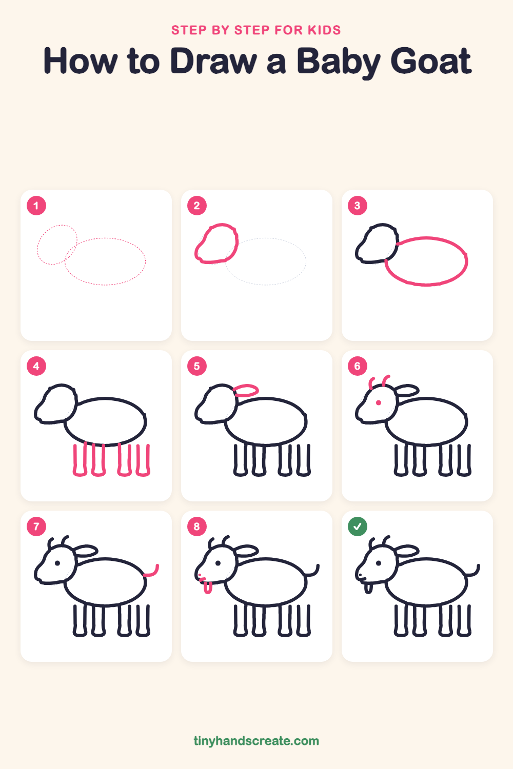 How to draw a baby goat step by step for kids
