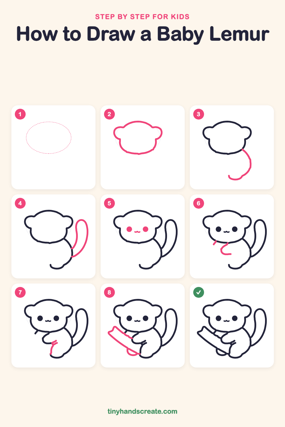 How to draw a baby lemur step by step for kids