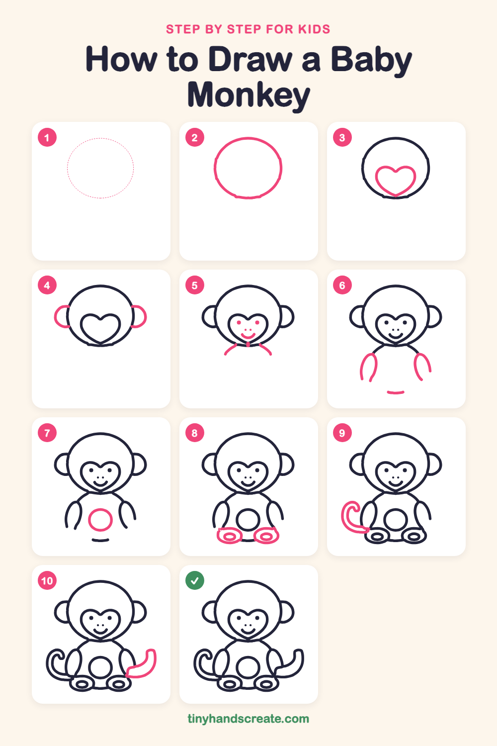 How to draw a baby monkey step by step for kids