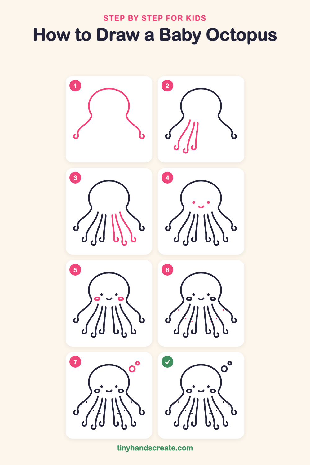 How to draw a baby octopus step by step for kids