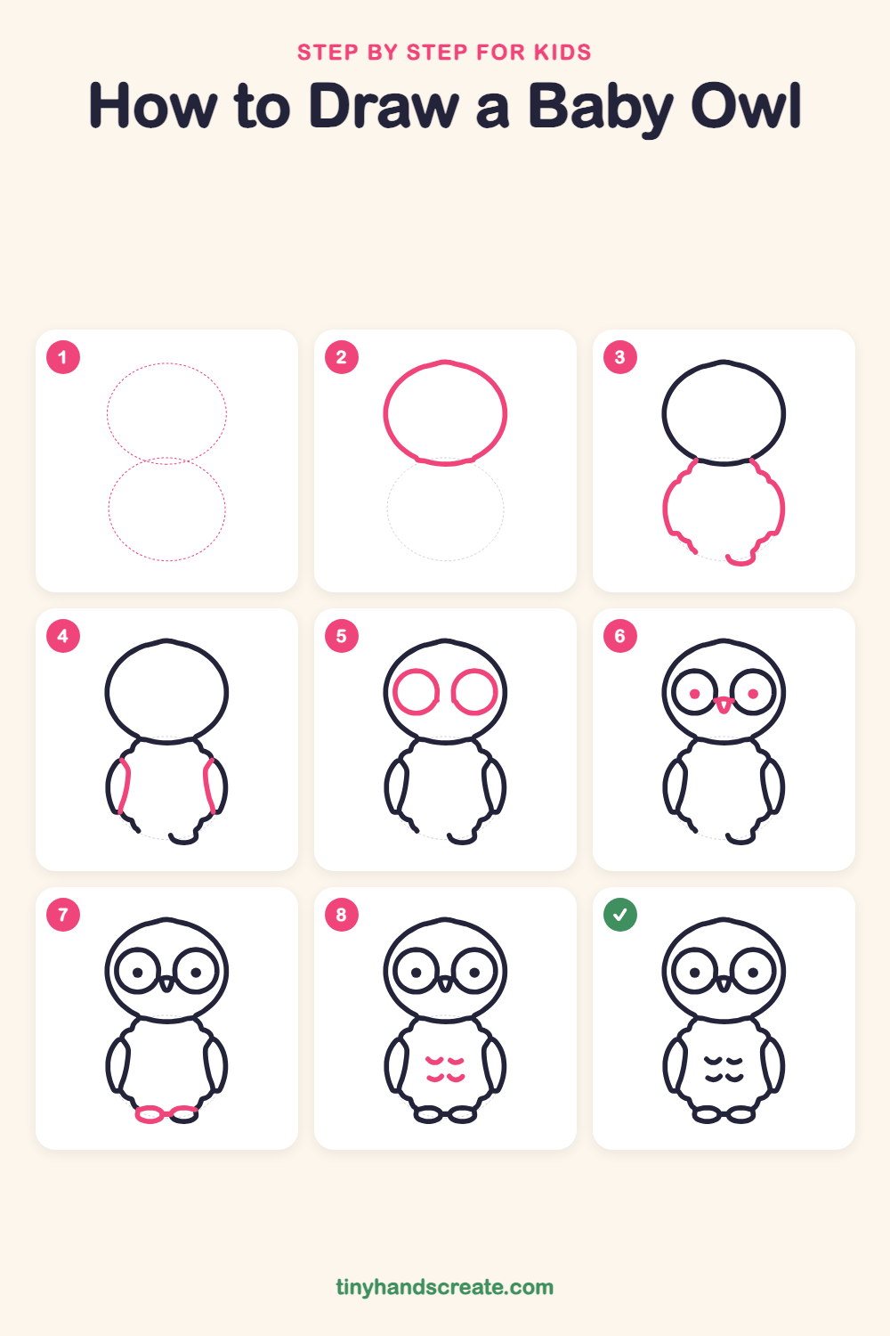 How to draw a baby owl step by step for kids