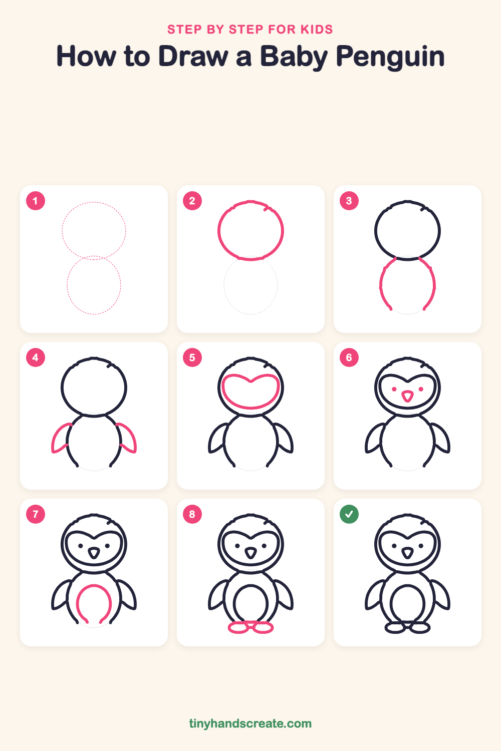 How to draw a baby penguin step by step for kids