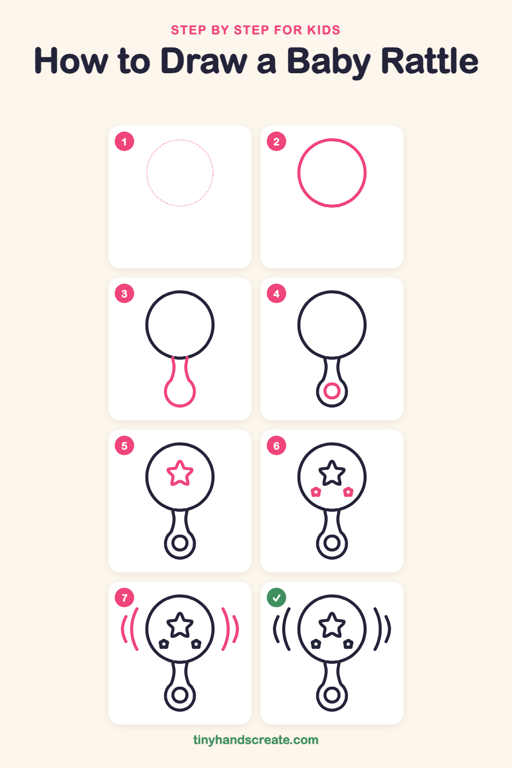 How to draw a baby rattle step by step for kids
