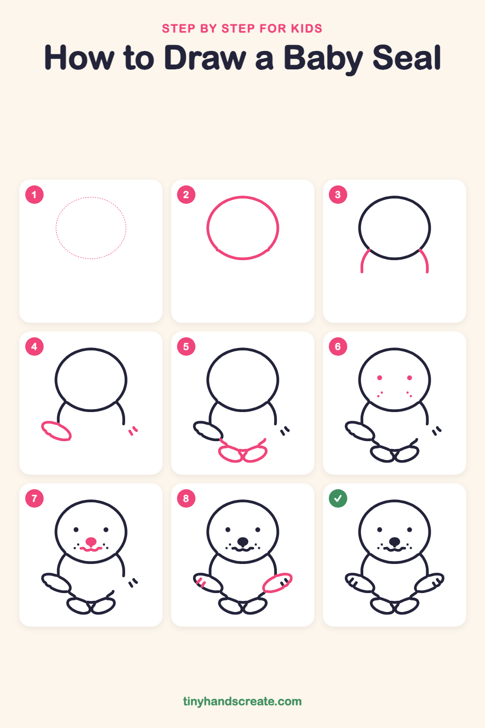How to draw a baby seal step by step for kids