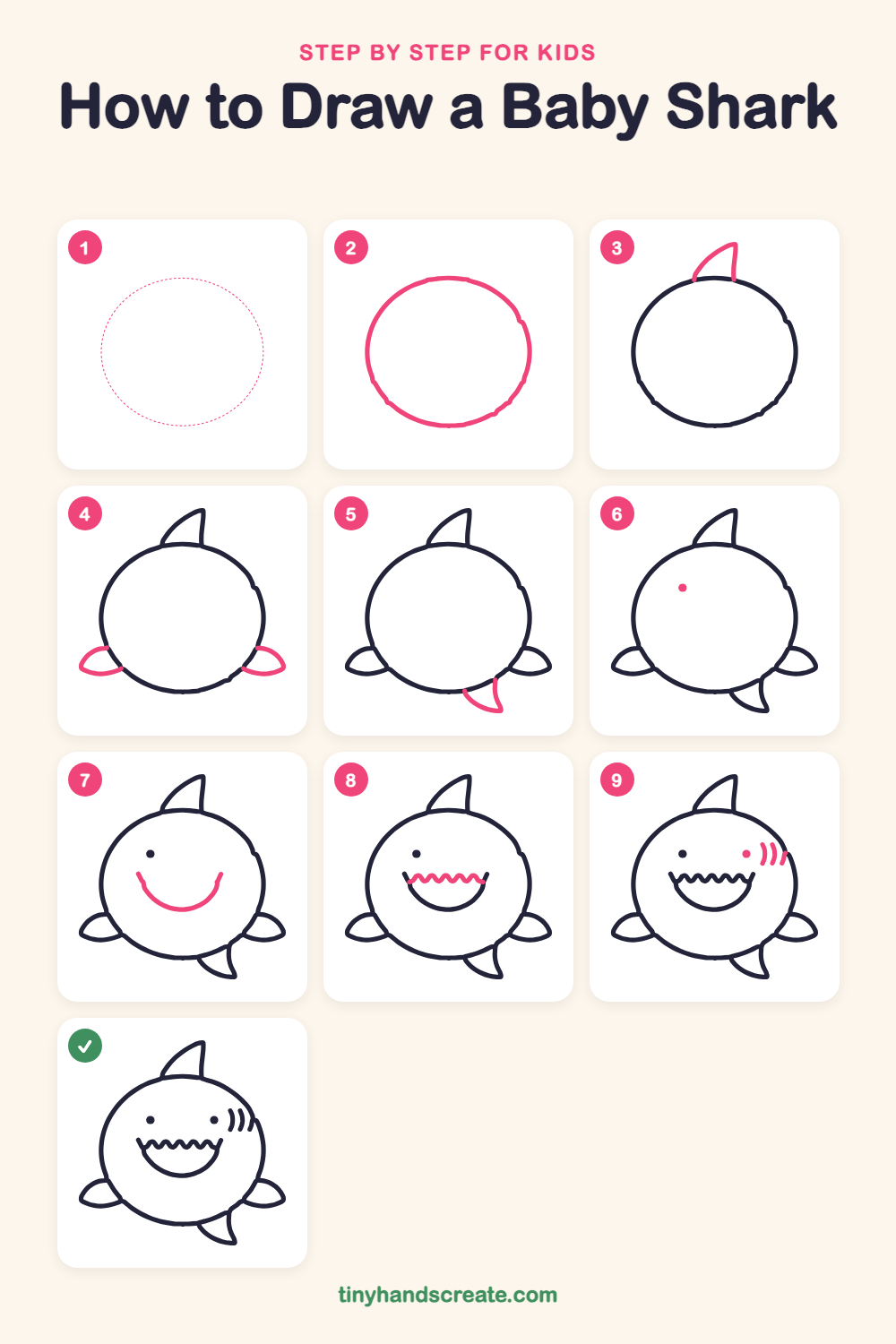 How to draw a baby shark step by step for kids