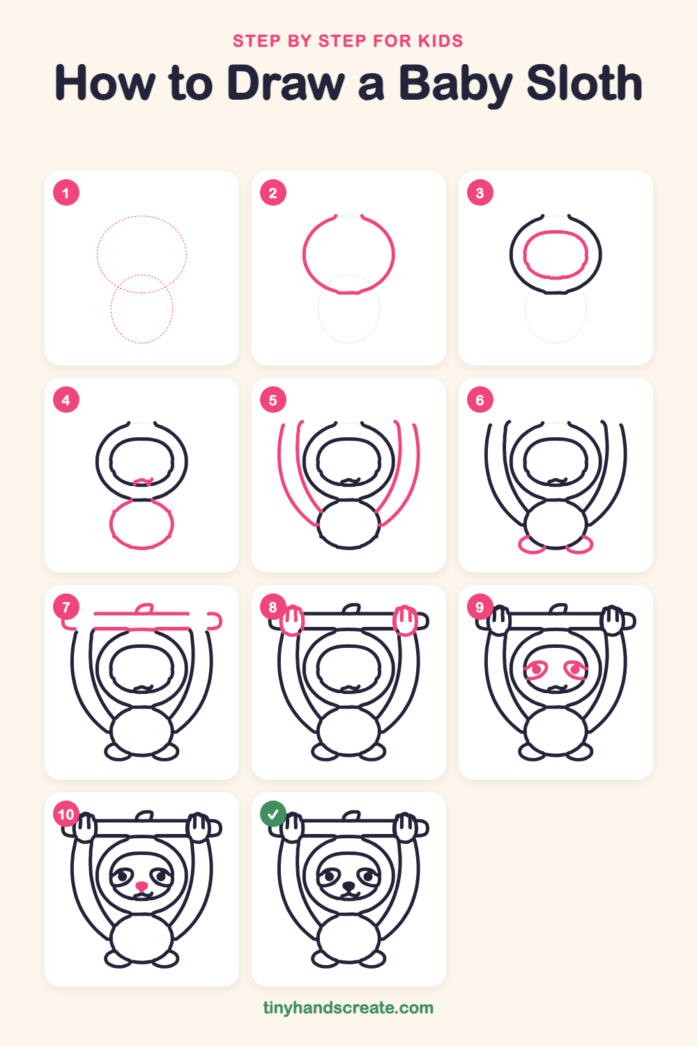 How to draw a baby sloth step by step for kids