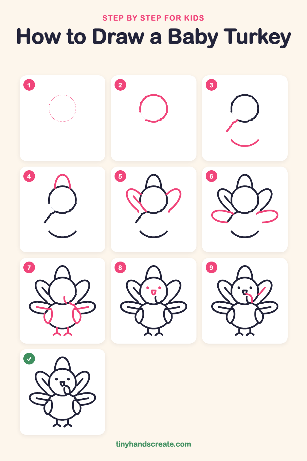 How to draw a baby turkey step by step for kids