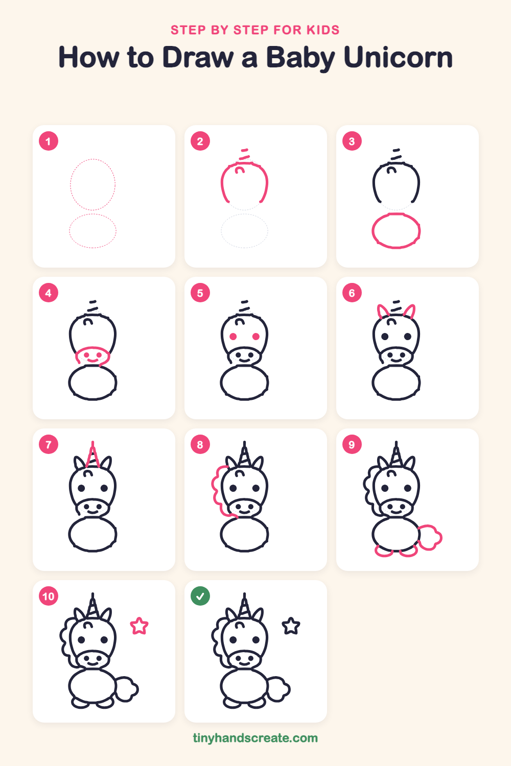 How to draw a baby unicorn step by step for kids