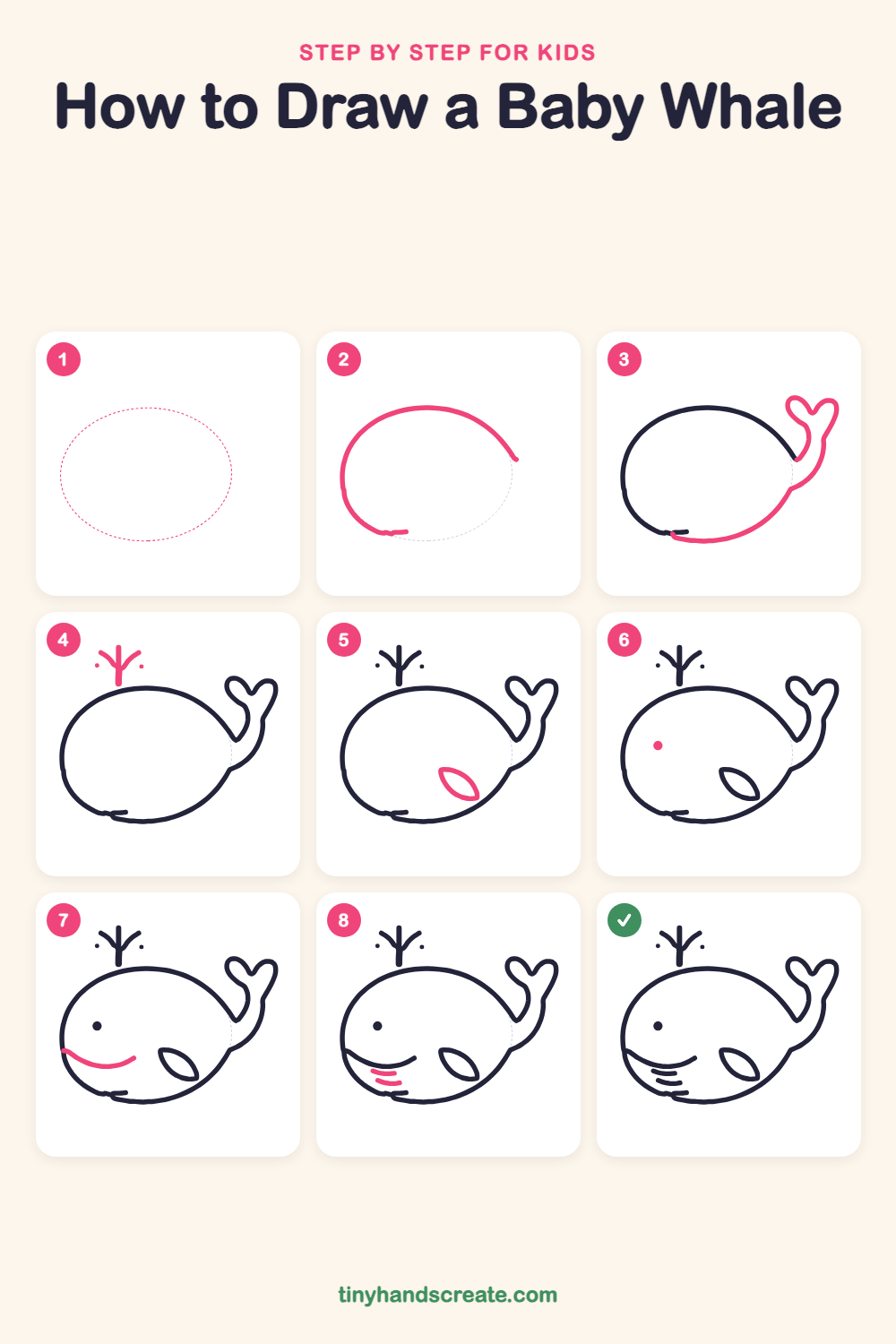 How to draw a baby whale step by step for kids