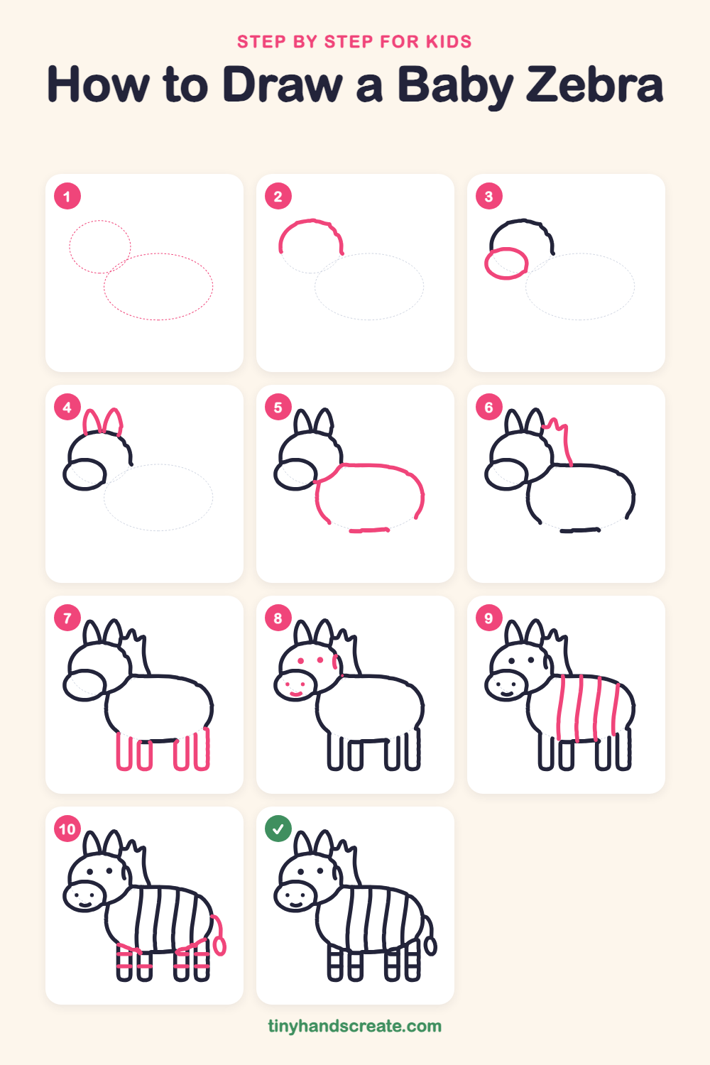 How to draw a baby zebra step by step for kids