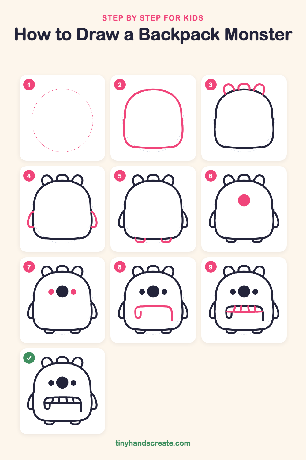 How to draw a backpack monster step by step for kids