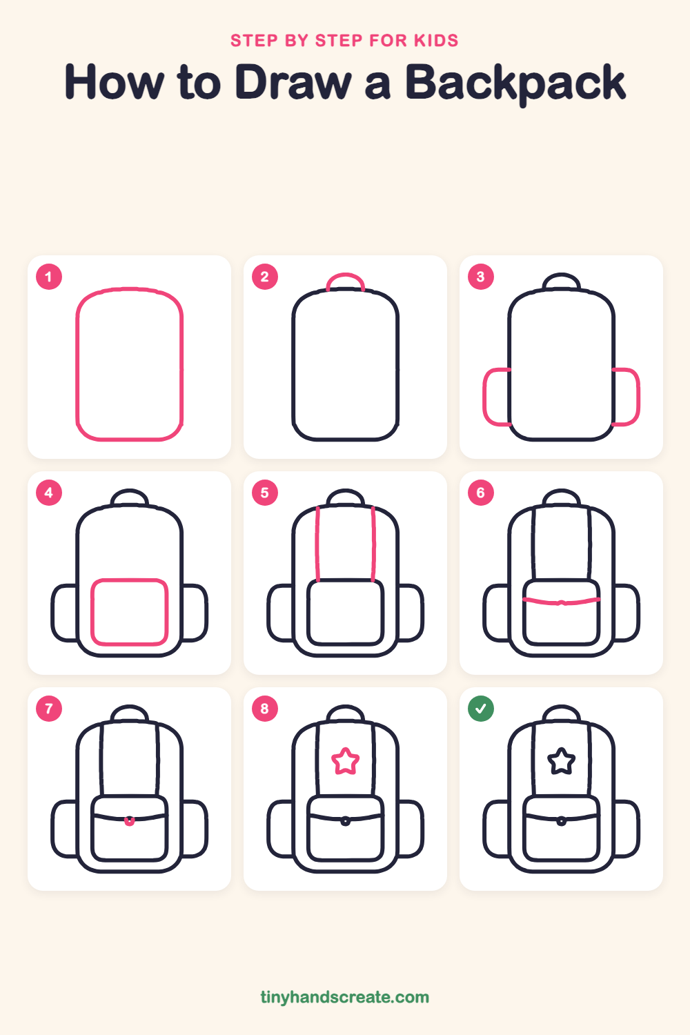 How to draw a backpack step by step for kids