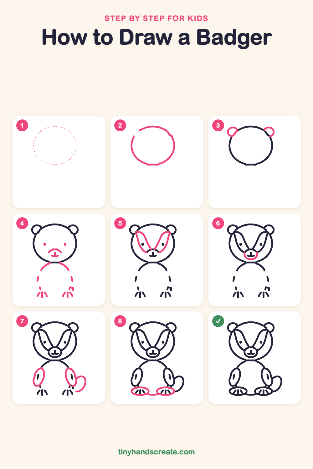 How to draw a badger step by step for kids
