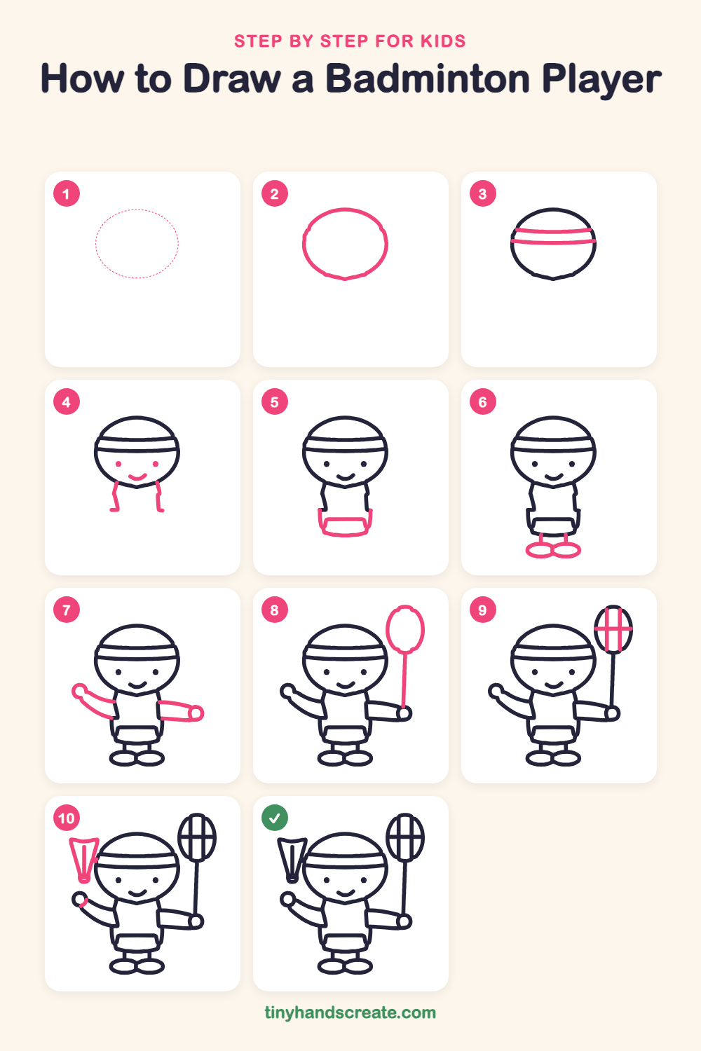 How to draw a badminton player step by step for kids