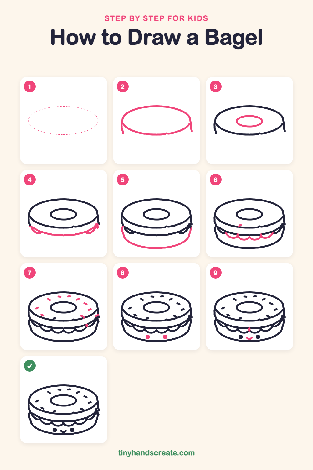How to draw a bagel step by step for kids
