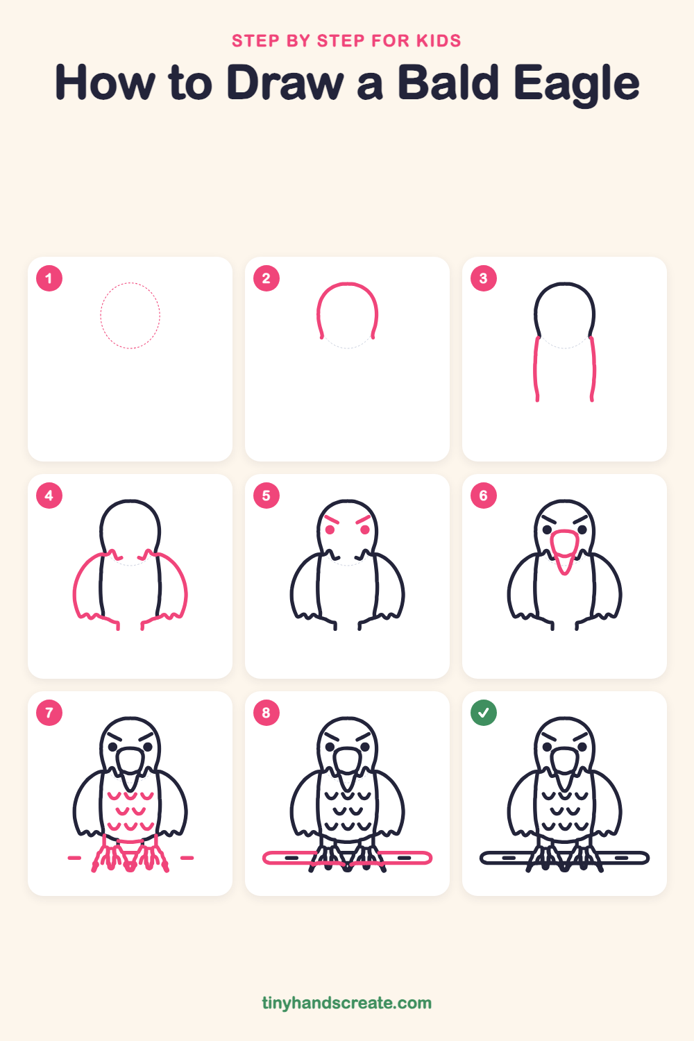 How to draw a bald eagle step by step for kids