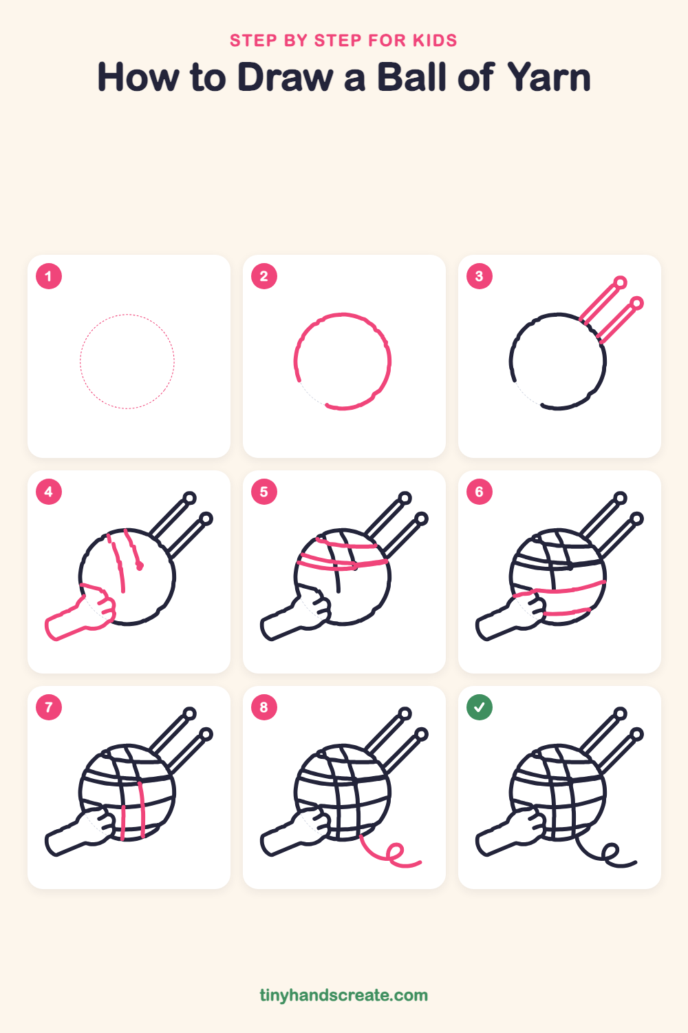 How to draw a ball of yarn step by step for kids
