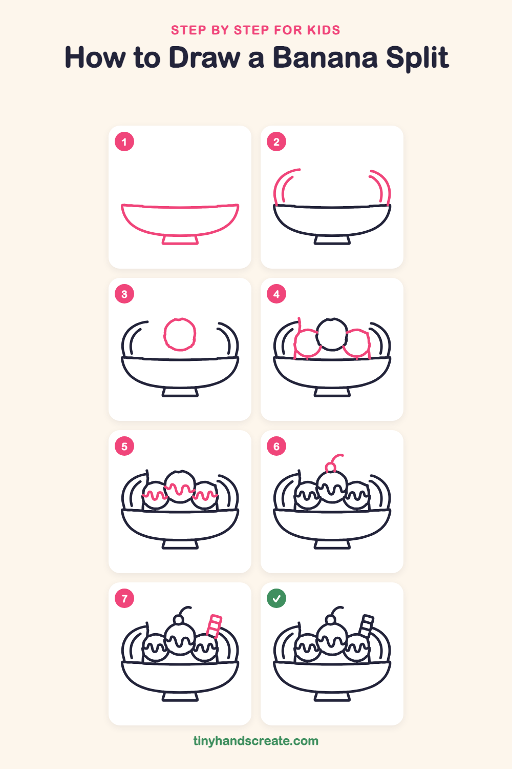 How to draw a banana split step by step for kids