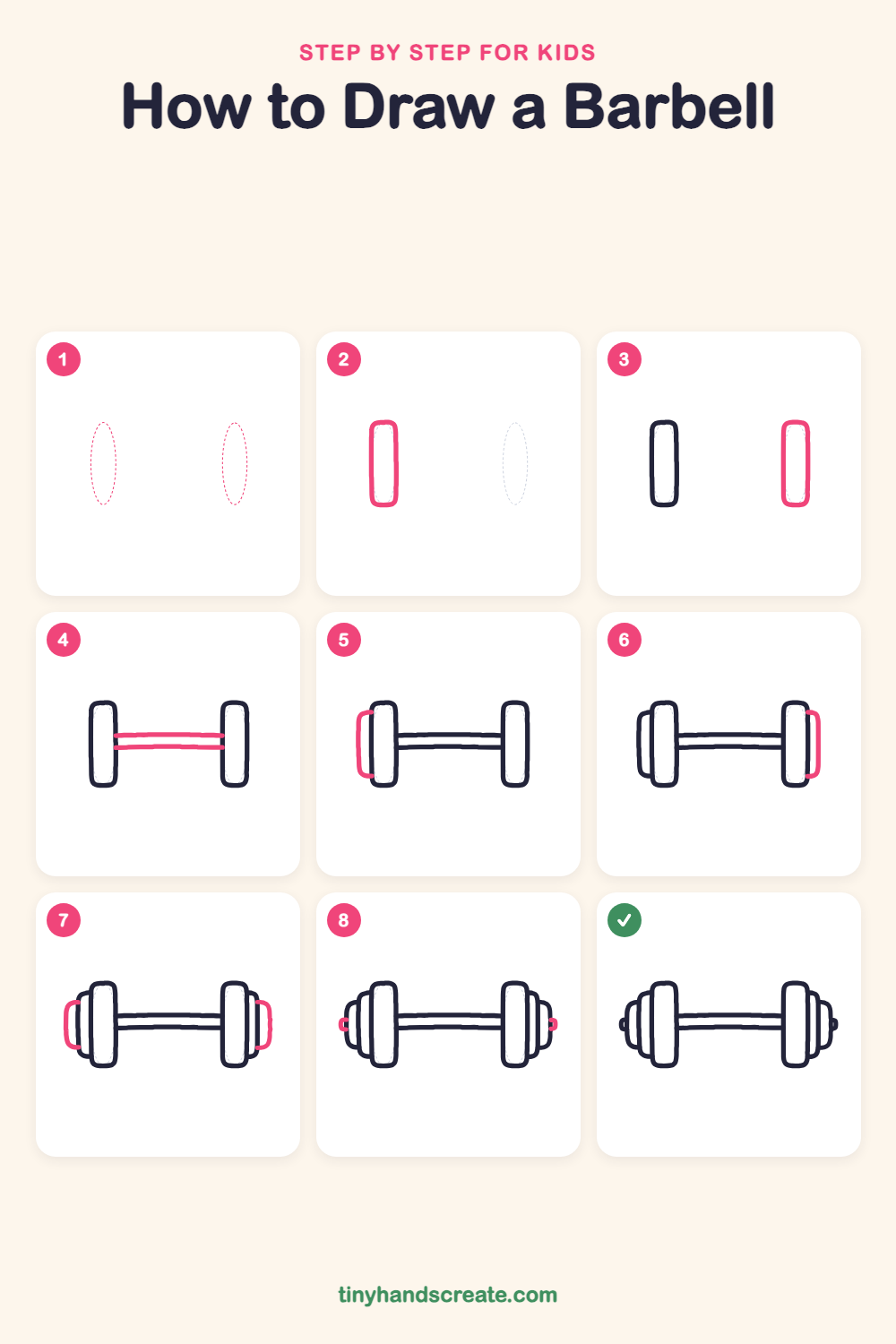 How to draw a barbell step by step for kids