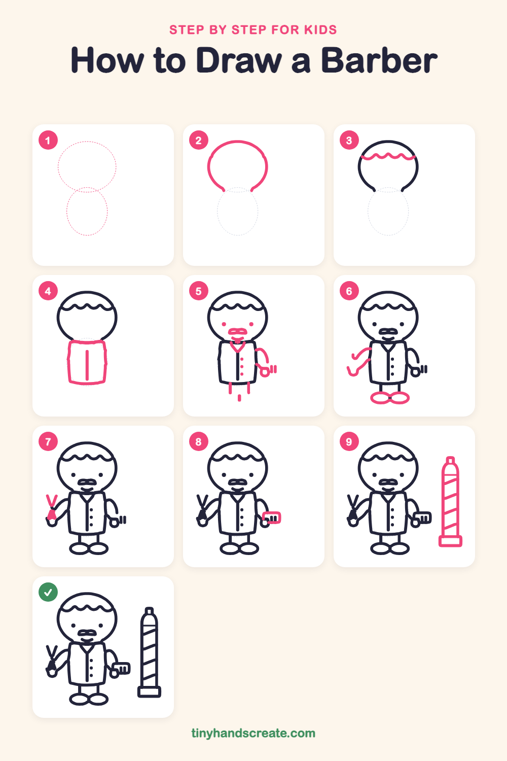 How to draw a barber step by step for kids
