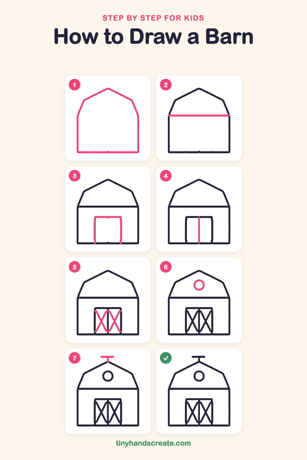 How to draw a barn step by step for kids
