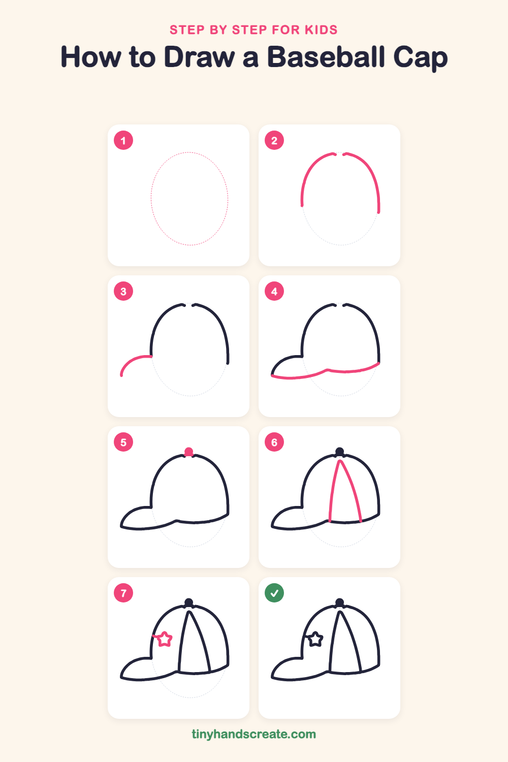 How to draw a baseball cap step by step for kids