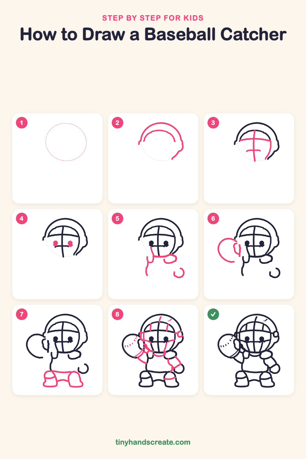 How to draw a baseball catcher step by step for kids