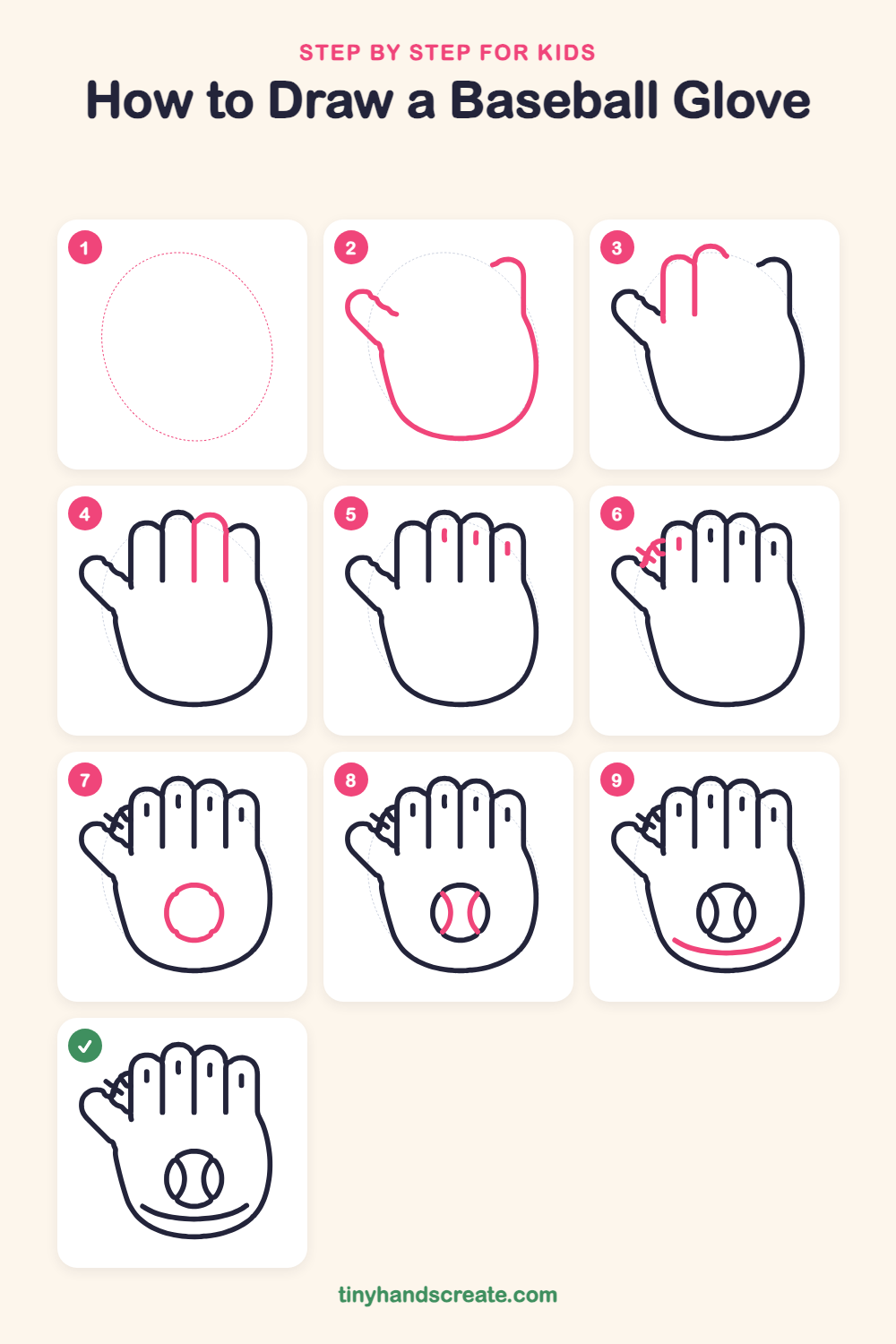 How to draw a baseball glove step by step for kids