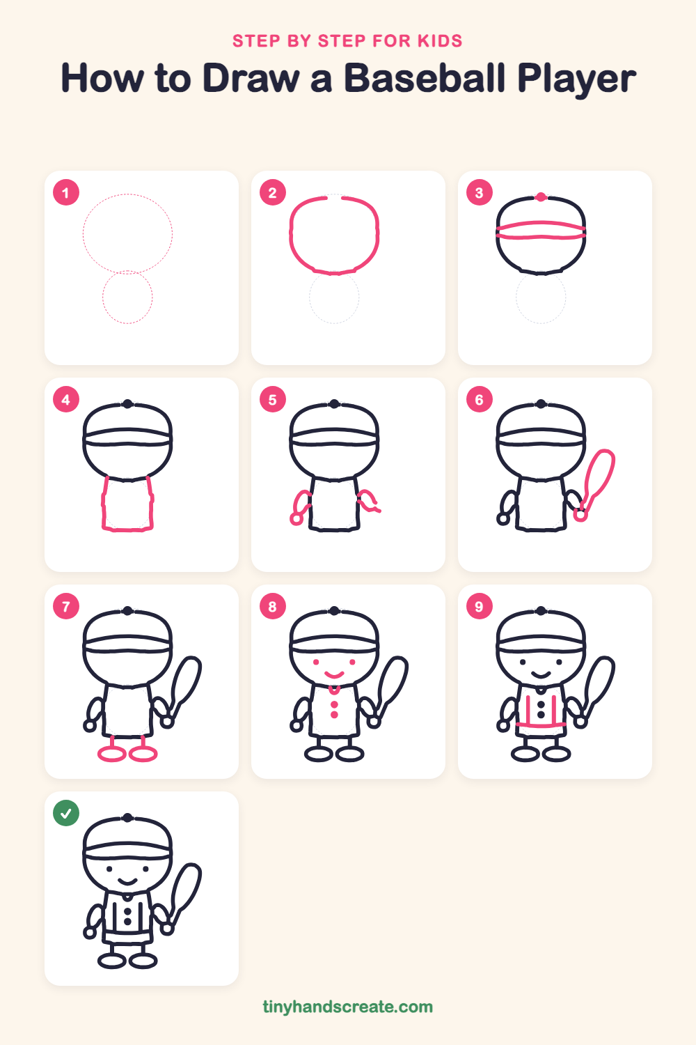 How to draw a baseball player step by step for kids