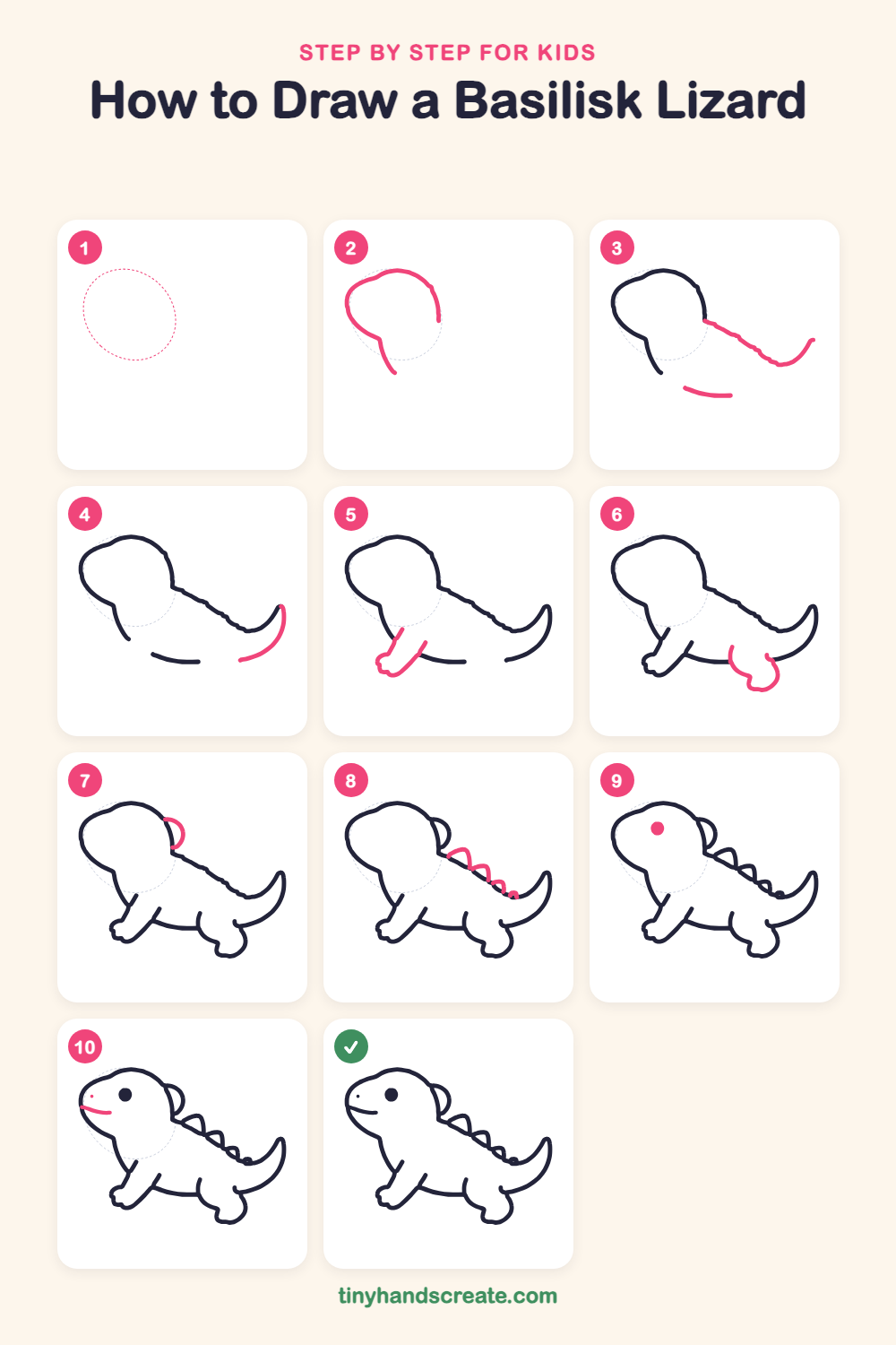 How to draw a basilisk lizard step by step for kids