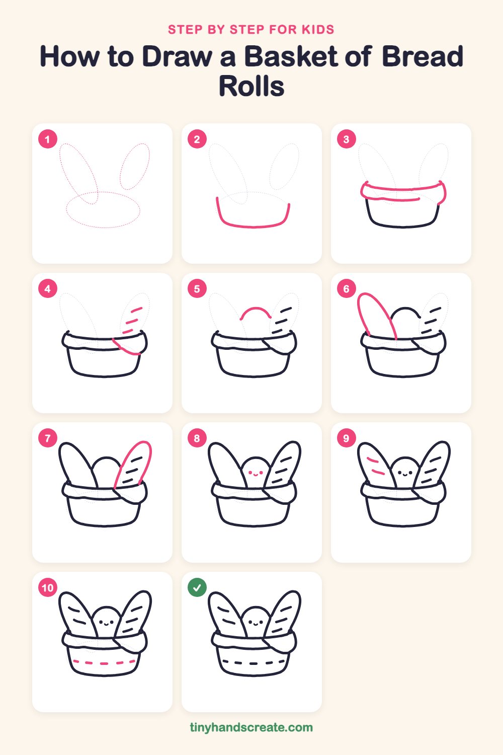How to draw a basket of bread rolls step by step for kids