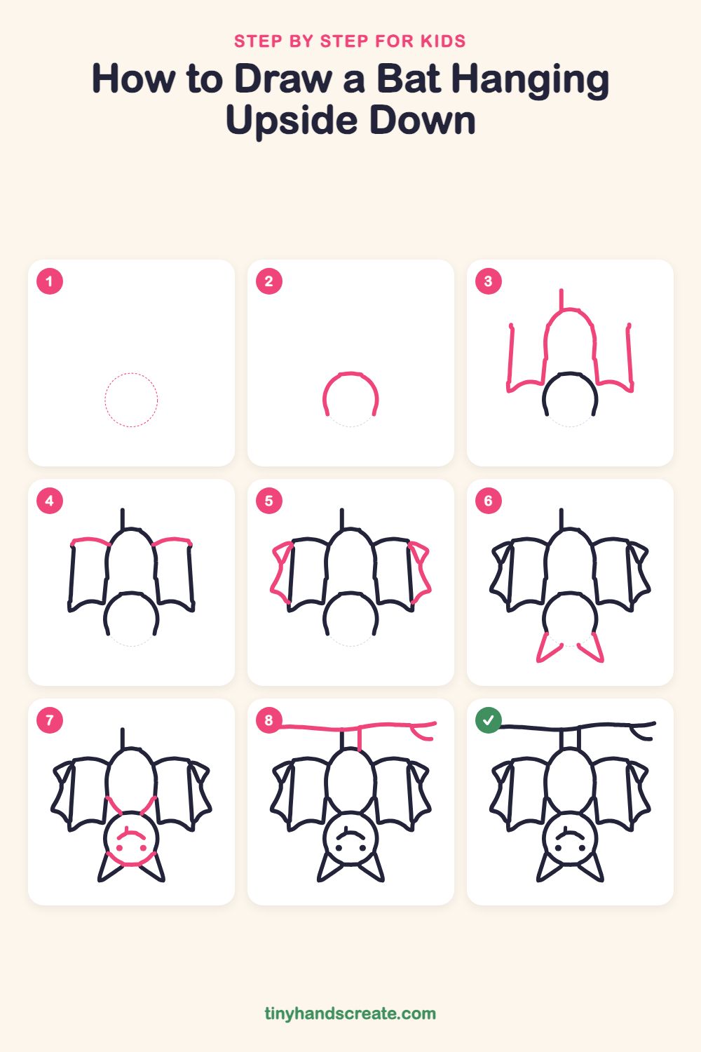 How to draw a bat hanging upside down step by step for kids