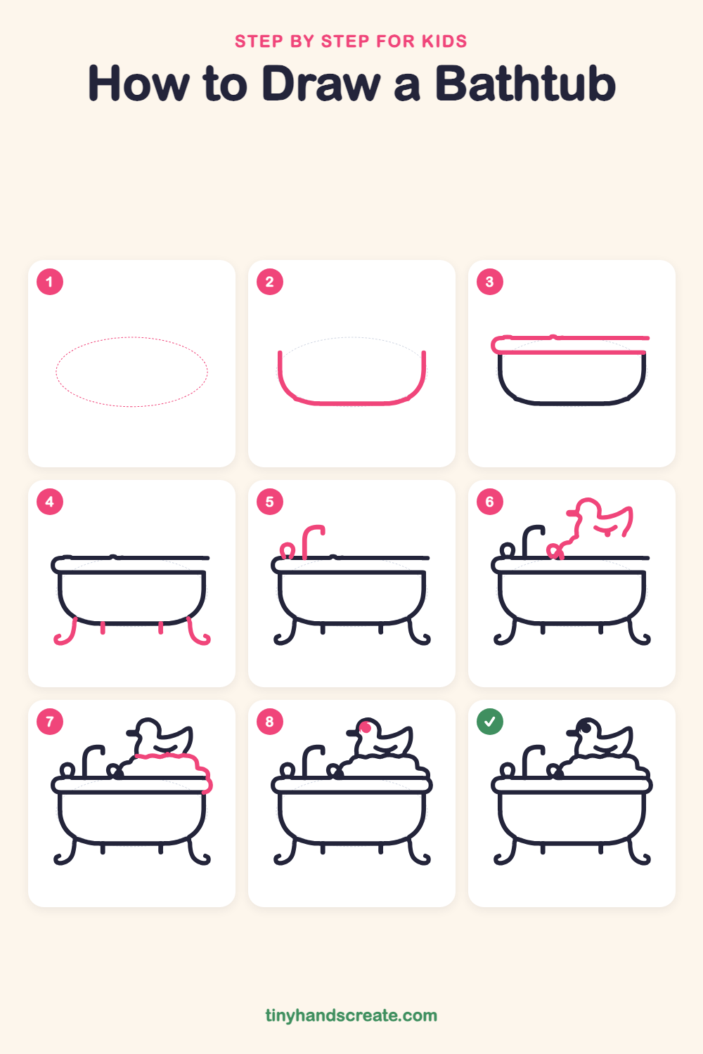 How to draw a bathtub step by step for kids