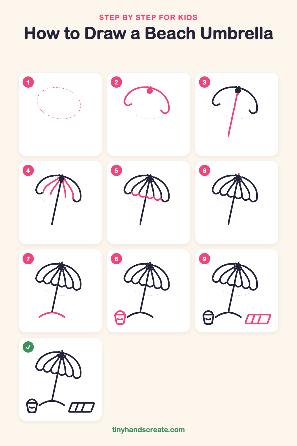 How to draw a beach umbrella step by step for kids
