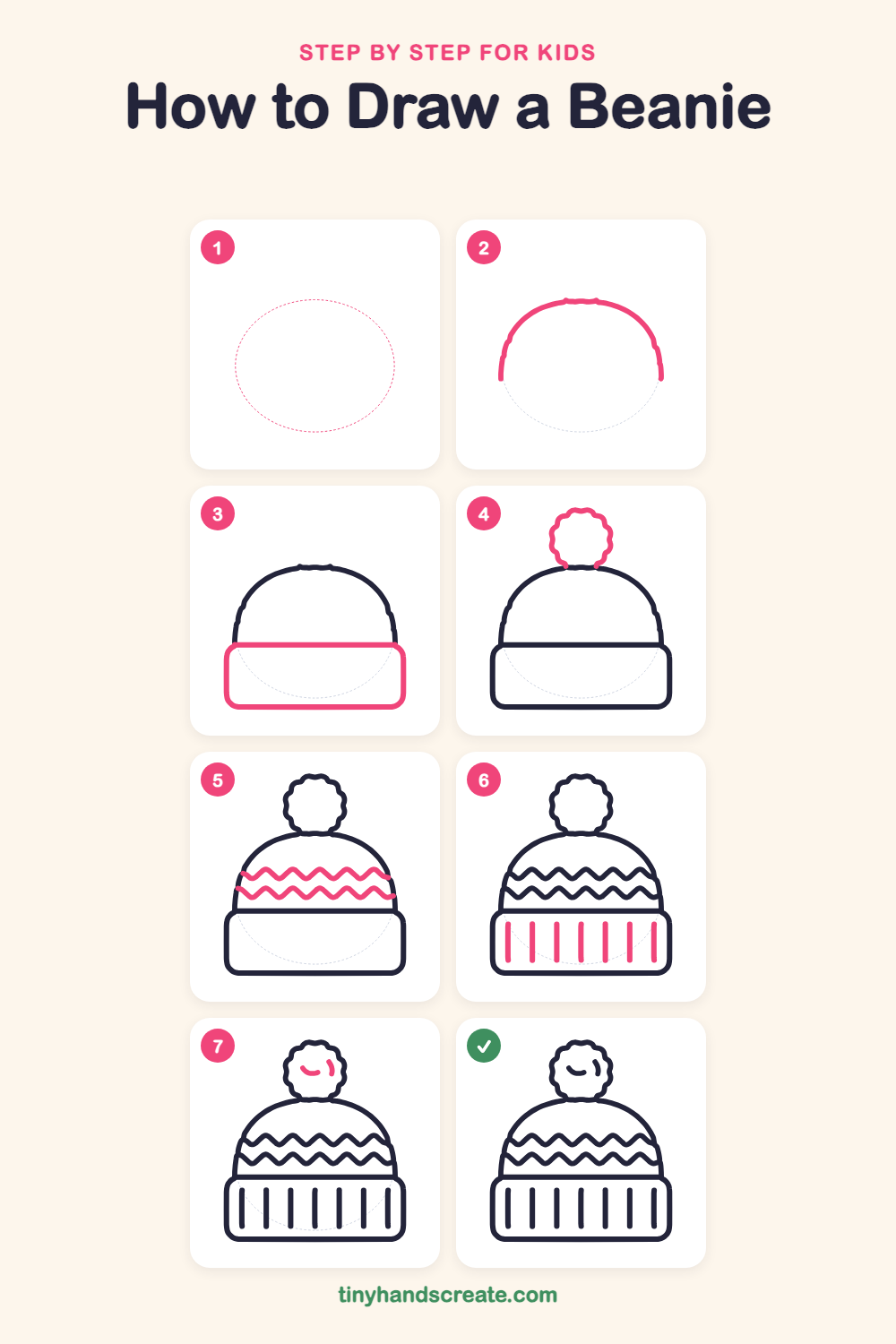 How to draw a beanie step by step for kids