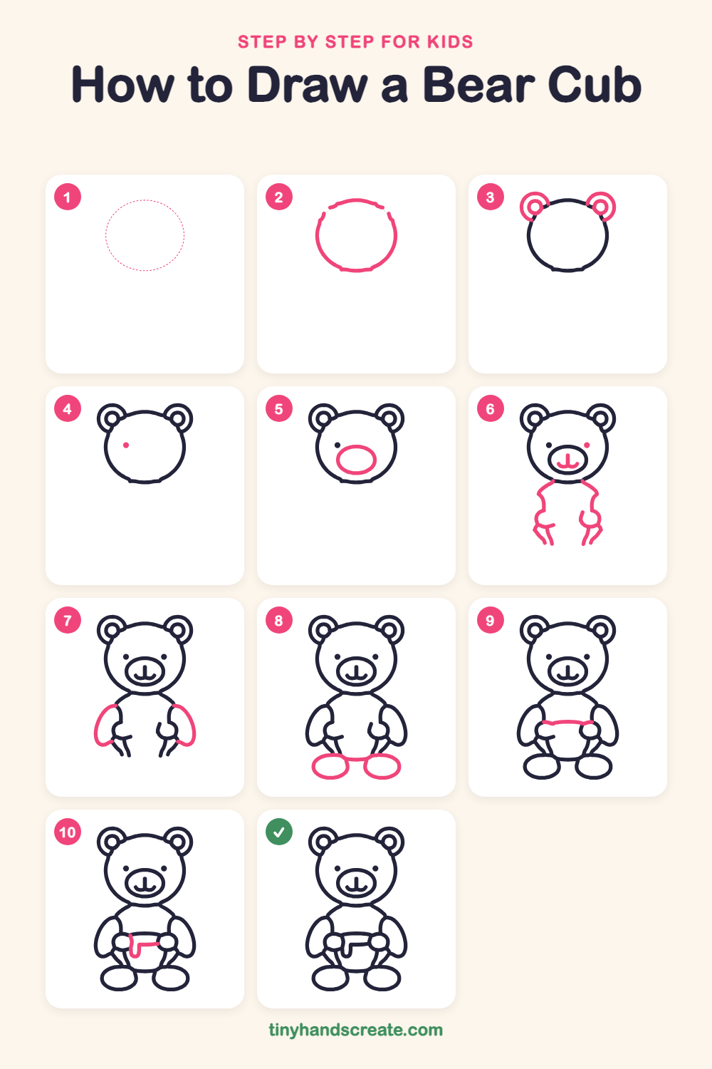 How to draw a bear cub step by step for kids