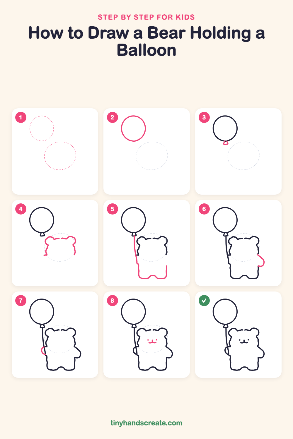 How to draw a bear holding a balloon step by step for kids