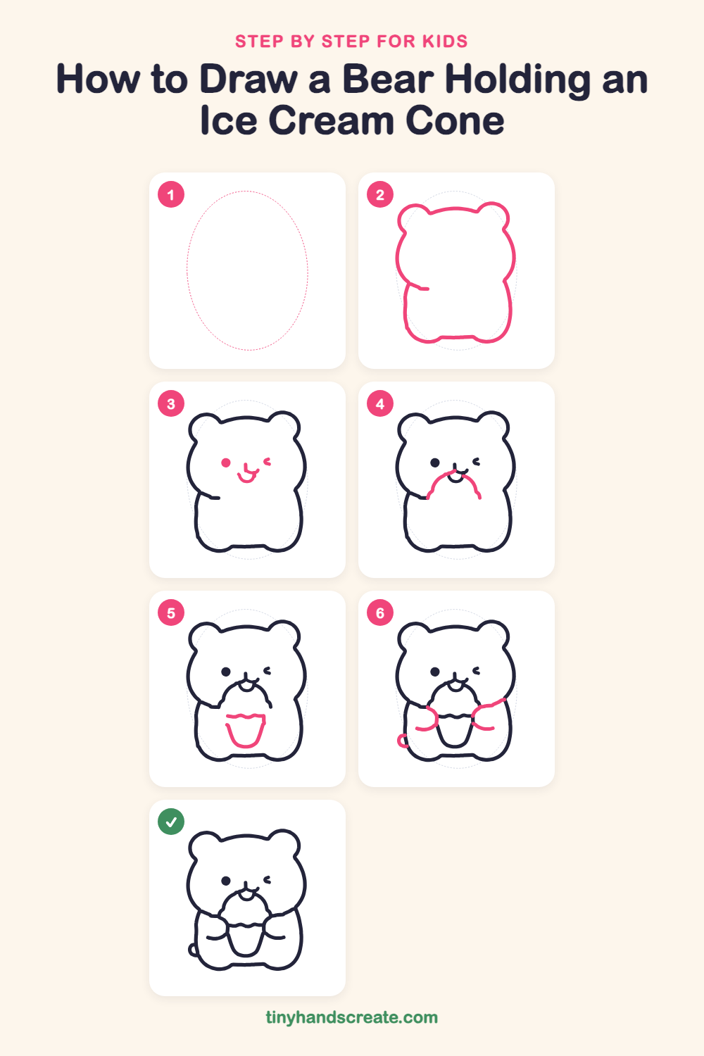 How to draw a bear holding an ice cream cone step by step for kids