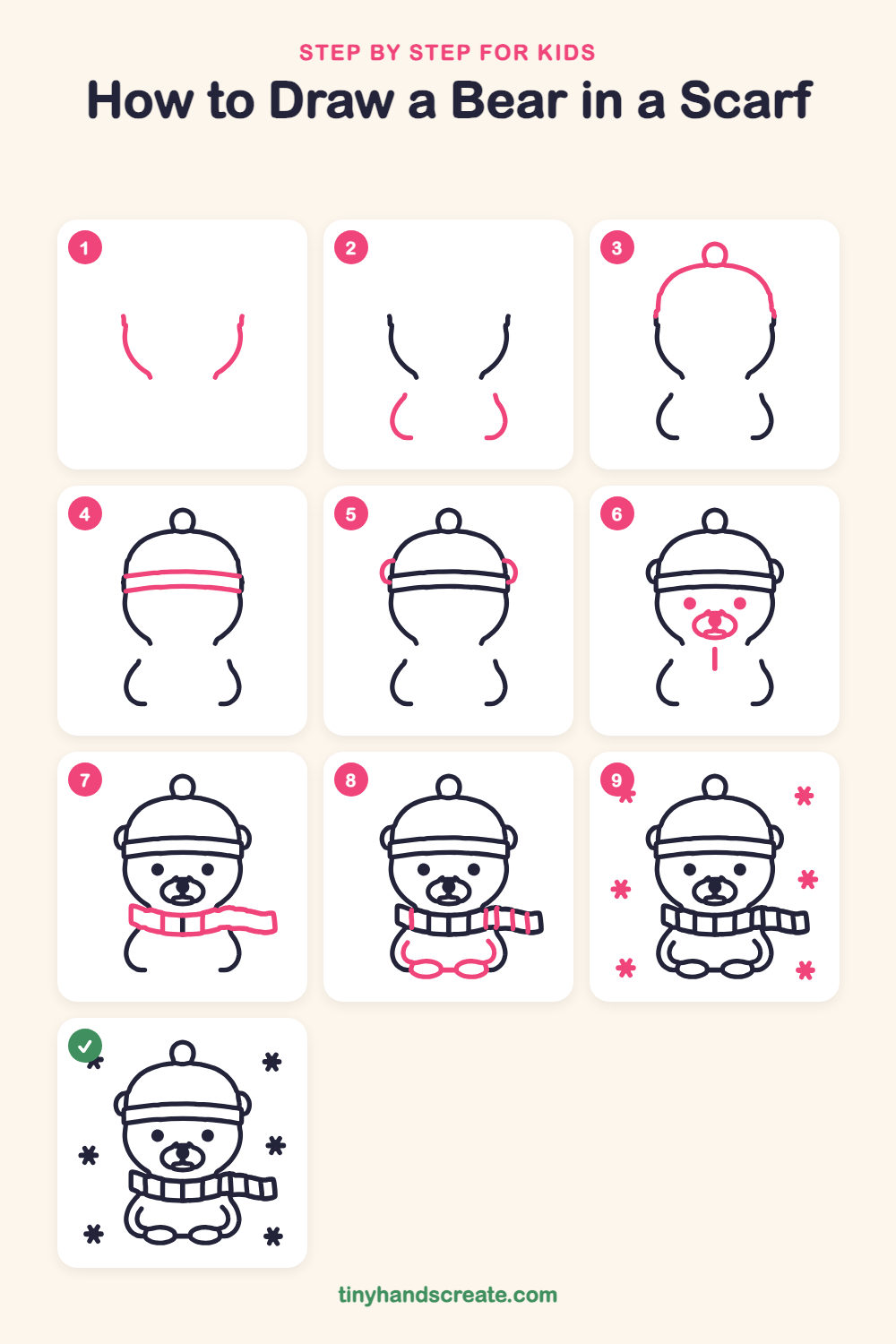 How to draw a bear in a scarf step by step for kids