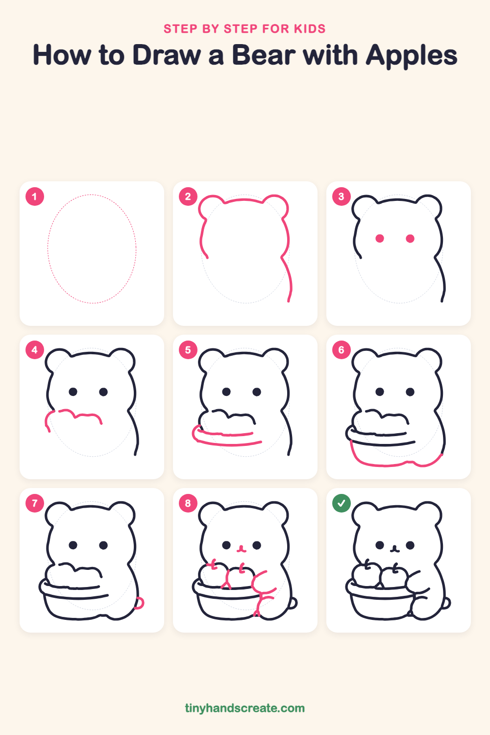 How to draw a bear with apples step by step for kids