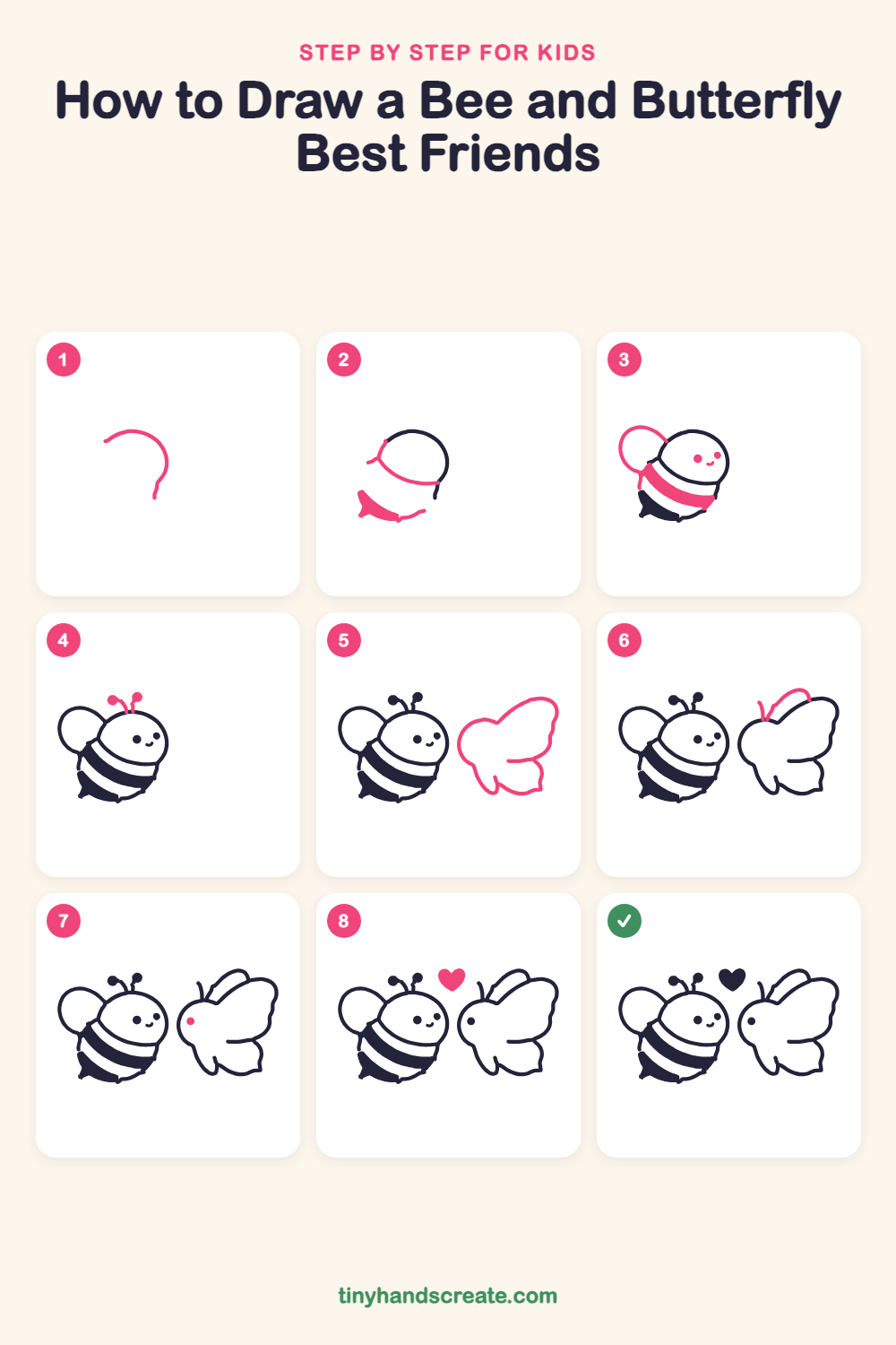 How to draw a bee and butterfly best friends step by step for kids