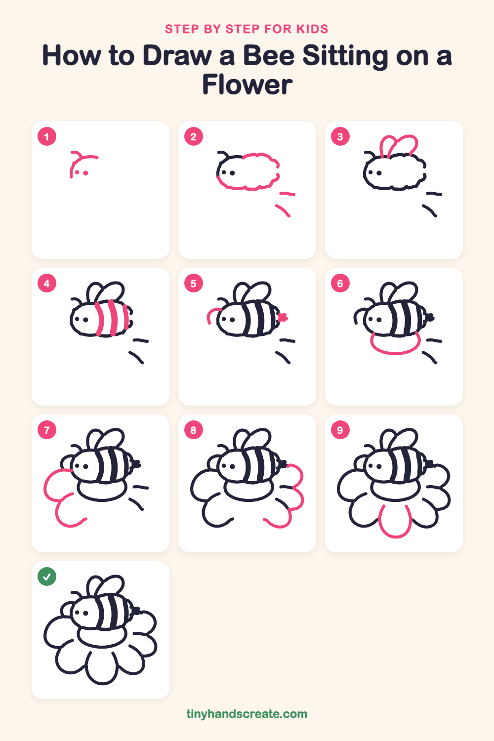 How to draw a bee sitting on a flower step by step for kids