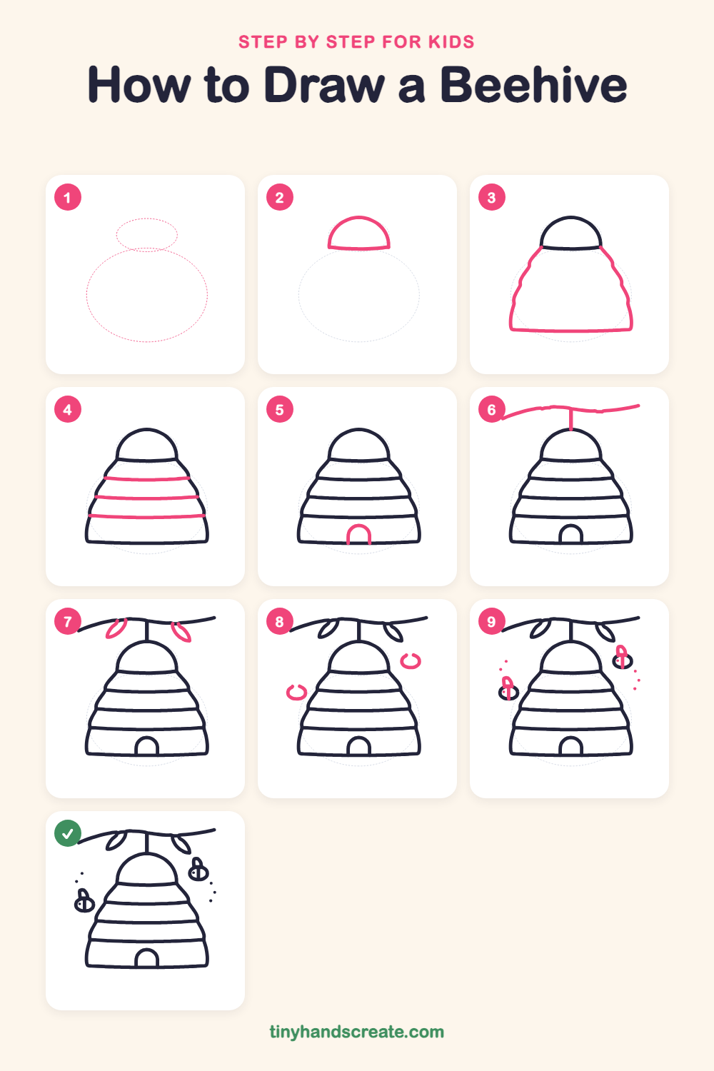 How to draw a beehive step by step for kids