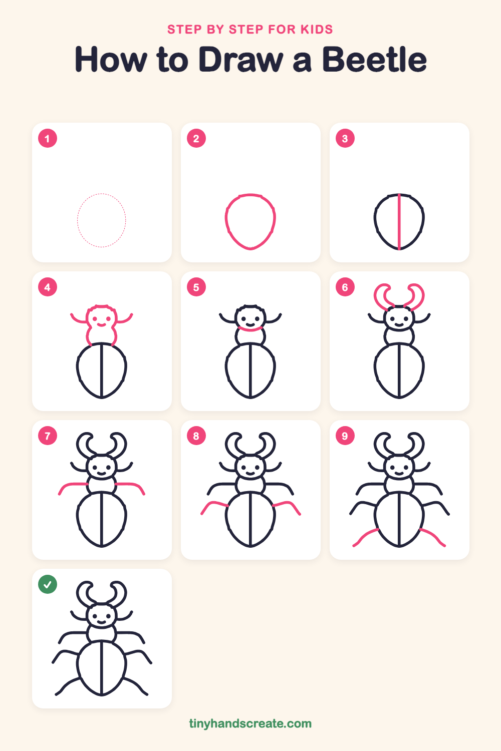 How to draw a beetle step by step for kids