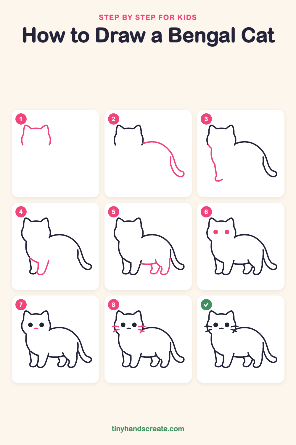 How to draw a bengal cat step by step for kids