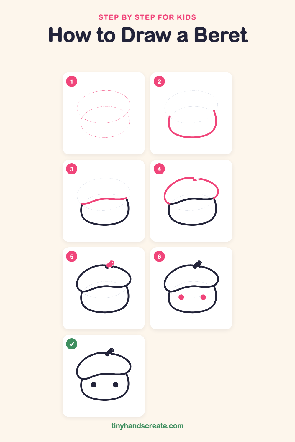 How to draw a beret step by step for kids