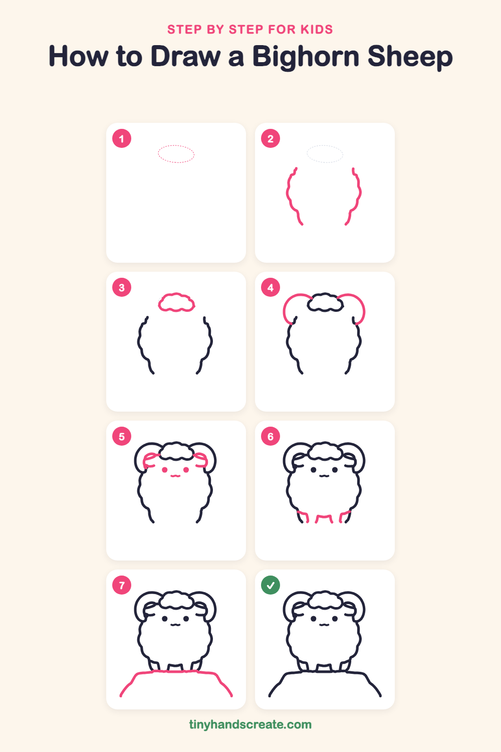 How to draw a bighorn sheep step by step for kids