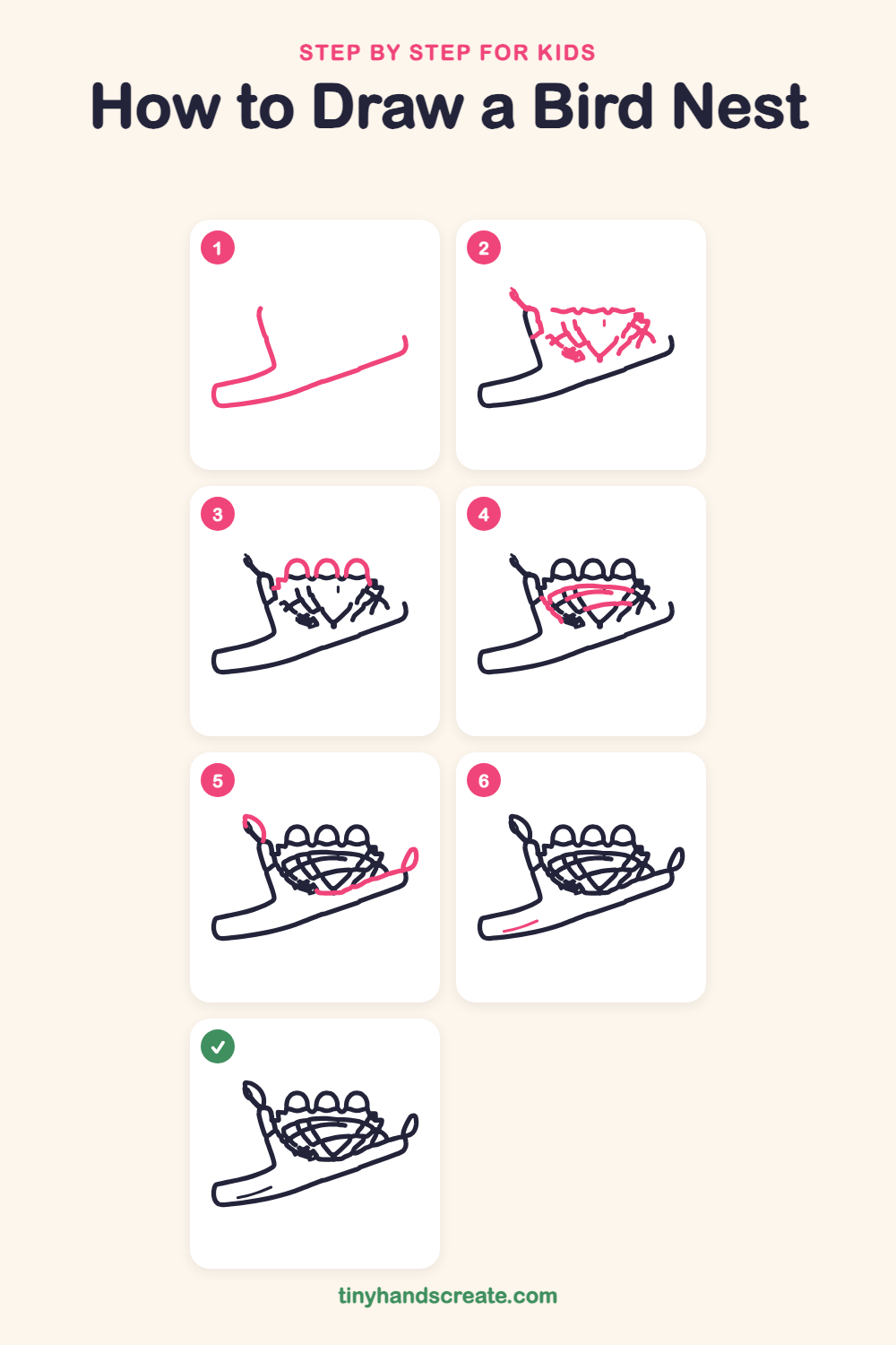 How to draw a bird nest step by step for kids
